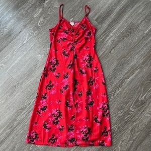 Satin Dress Floral Print Dress - Size M